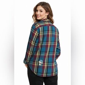 Vintage Plaid Flannel Shirt Mushroom Patch Grunge Cottagecore button up top